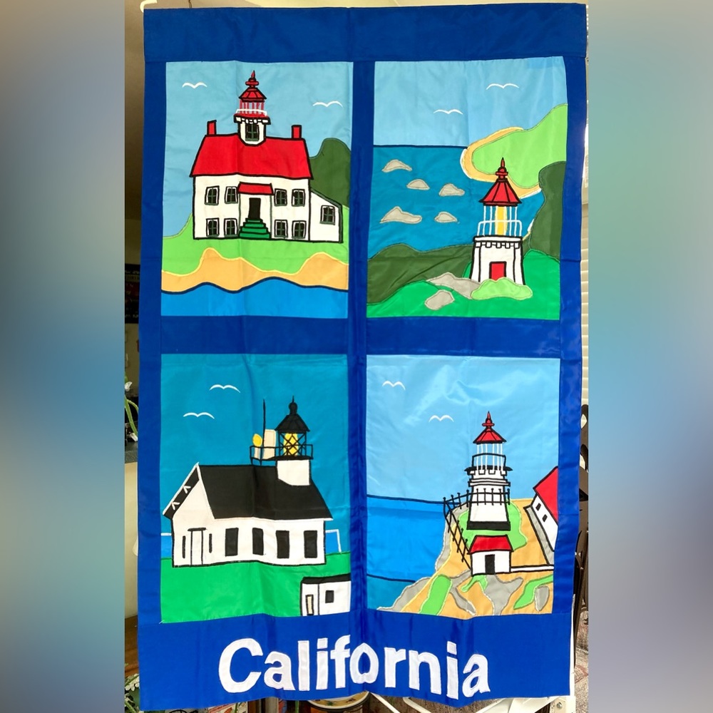 ‘California Lighthouses’ Appliquéd Banner/ Flag (29.5” x 45”)